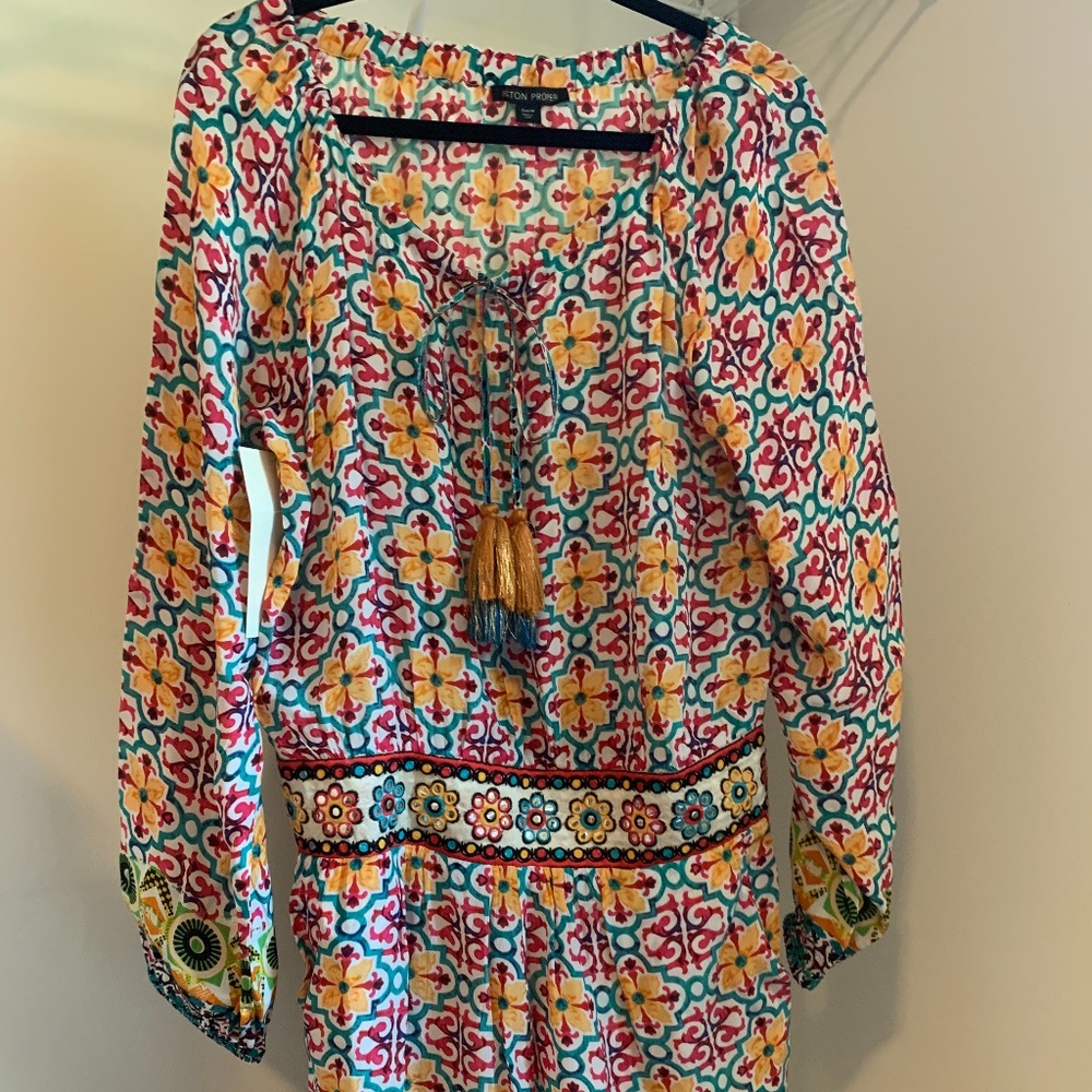 NWT Boston Proper Belted Tile Print Romper Size M
